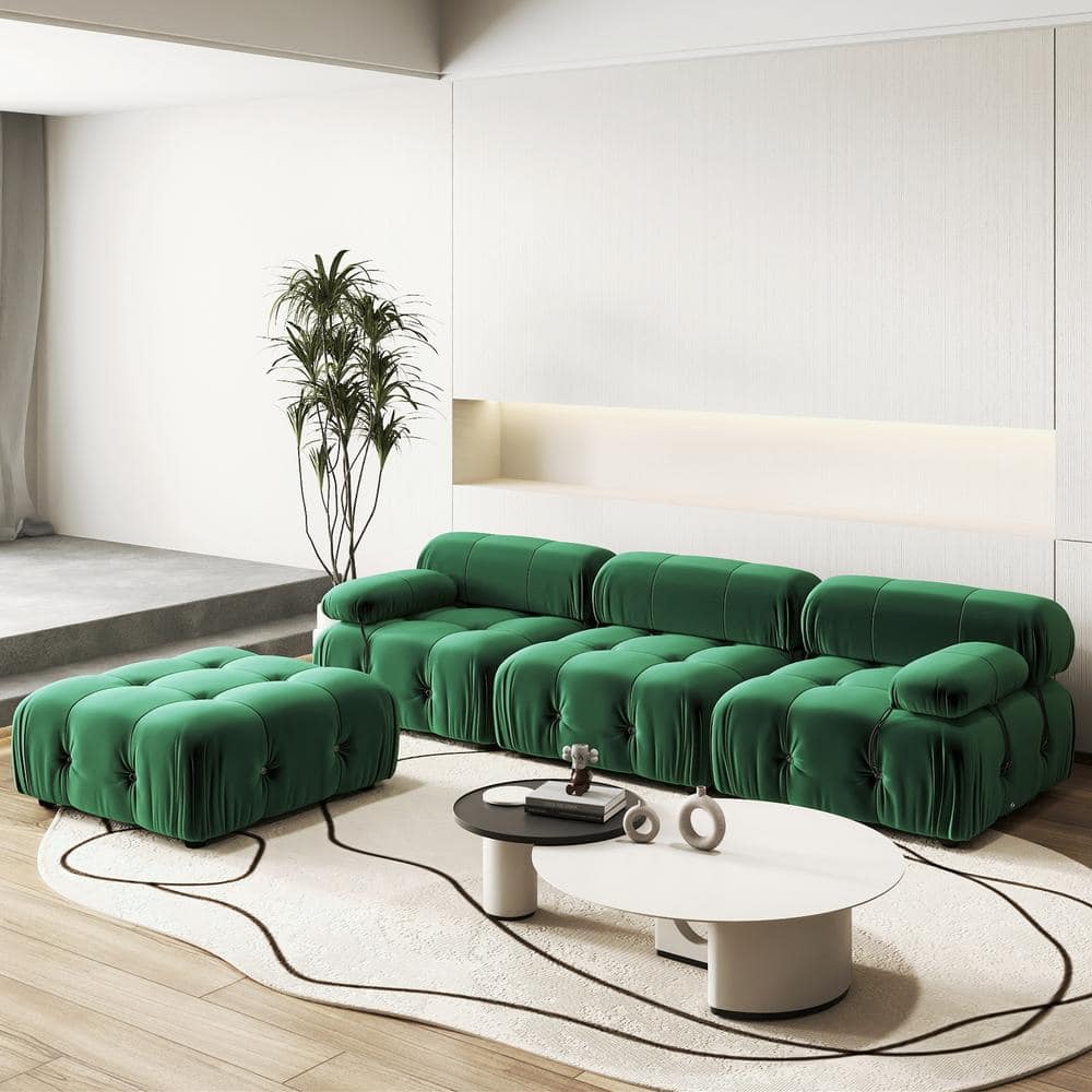 Chameleon 104 in. Square Arm Minimalism 4-Piece Modern Velvet Modular Combination Sectional Sofa with Ottoman in Green price history on PriceWatchPro