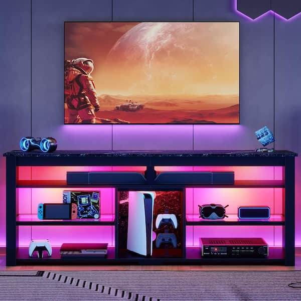 Bestier 63 in. Black Marble Color TV Stand FIts TV's Up to 70 in. LED Entertainment Center with Adjustable Shelve and Cabinet