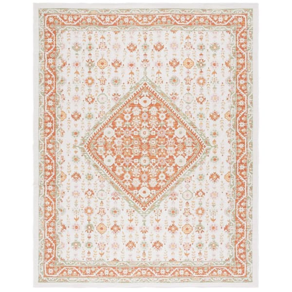 SAFAVIEH Sunrise Ivory/Rust Gold 8 ft. x 10 ft. Oversized Floral Reversible Indoor/Outdoor Square Area Rug
