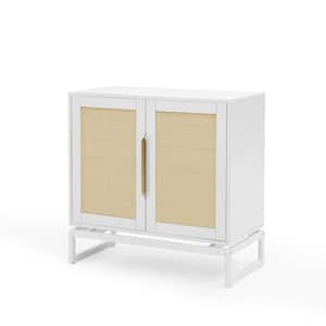31.5 in. W x 15.75 in. D x 31.5 in. H White Linen Cabinet with Natural Rattan Doors and Adjustable Shelf