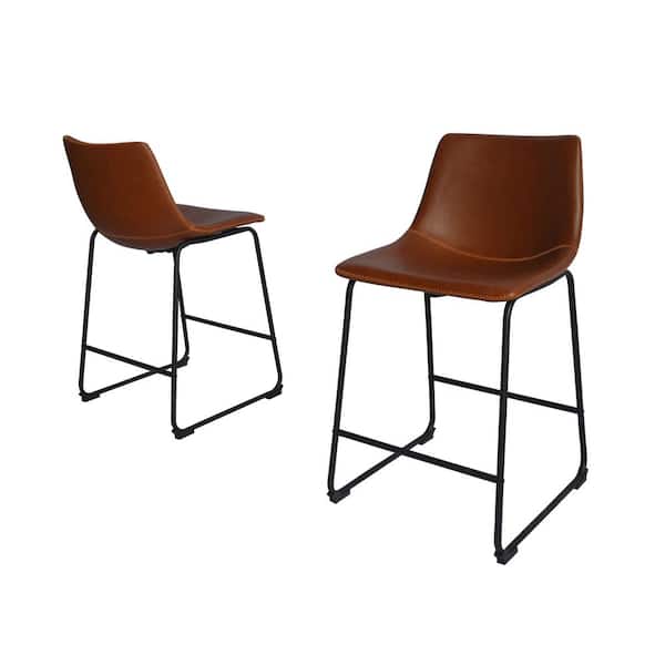 Best Quality Furniture Evelyn 24 in. Bronze Faux Leather High Back Metal Frame Counter Stool with (Set of 2)