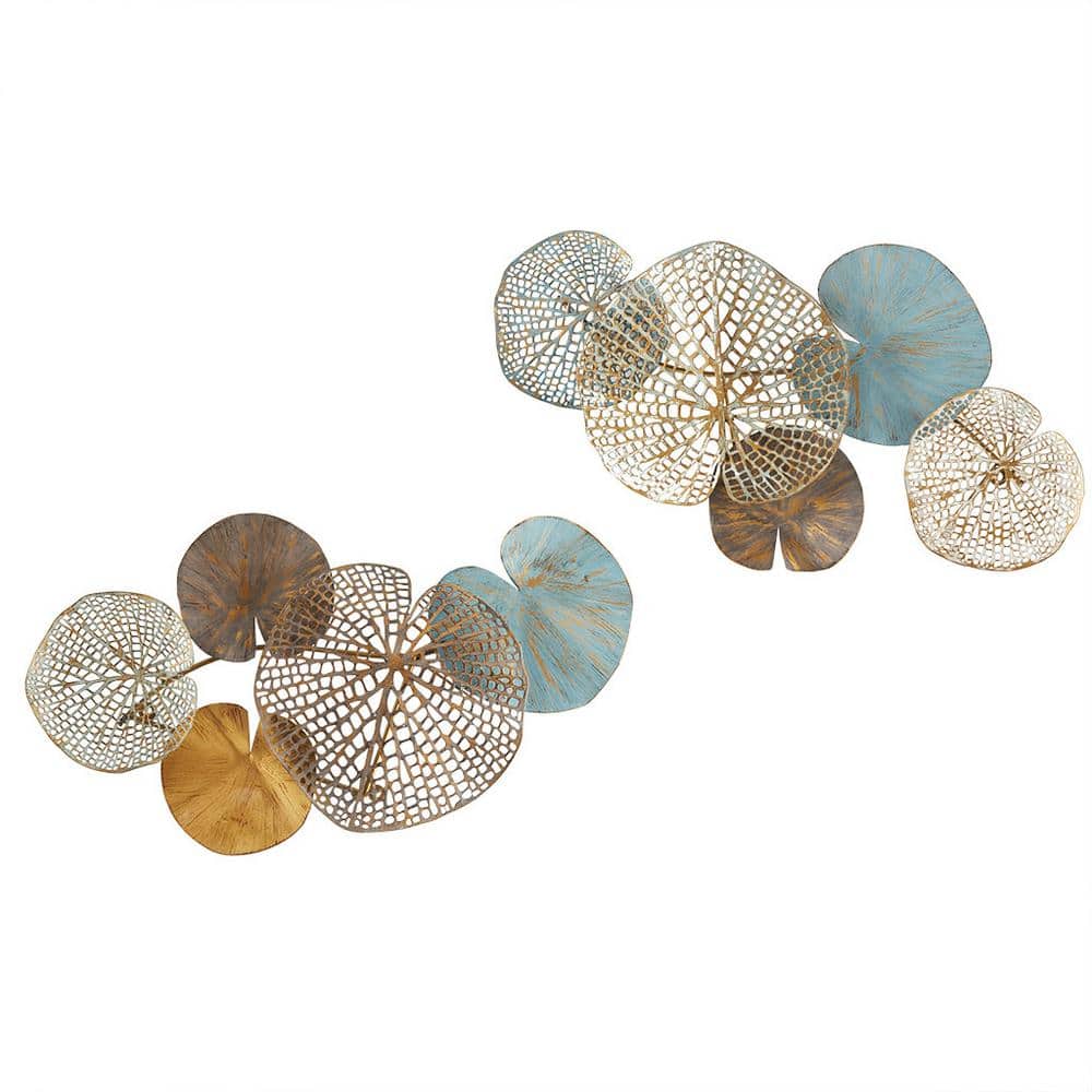 15.7 in. x 26.9 in. Multi-Colored Lily Pad Leaves Metal Work Wall Decor Set