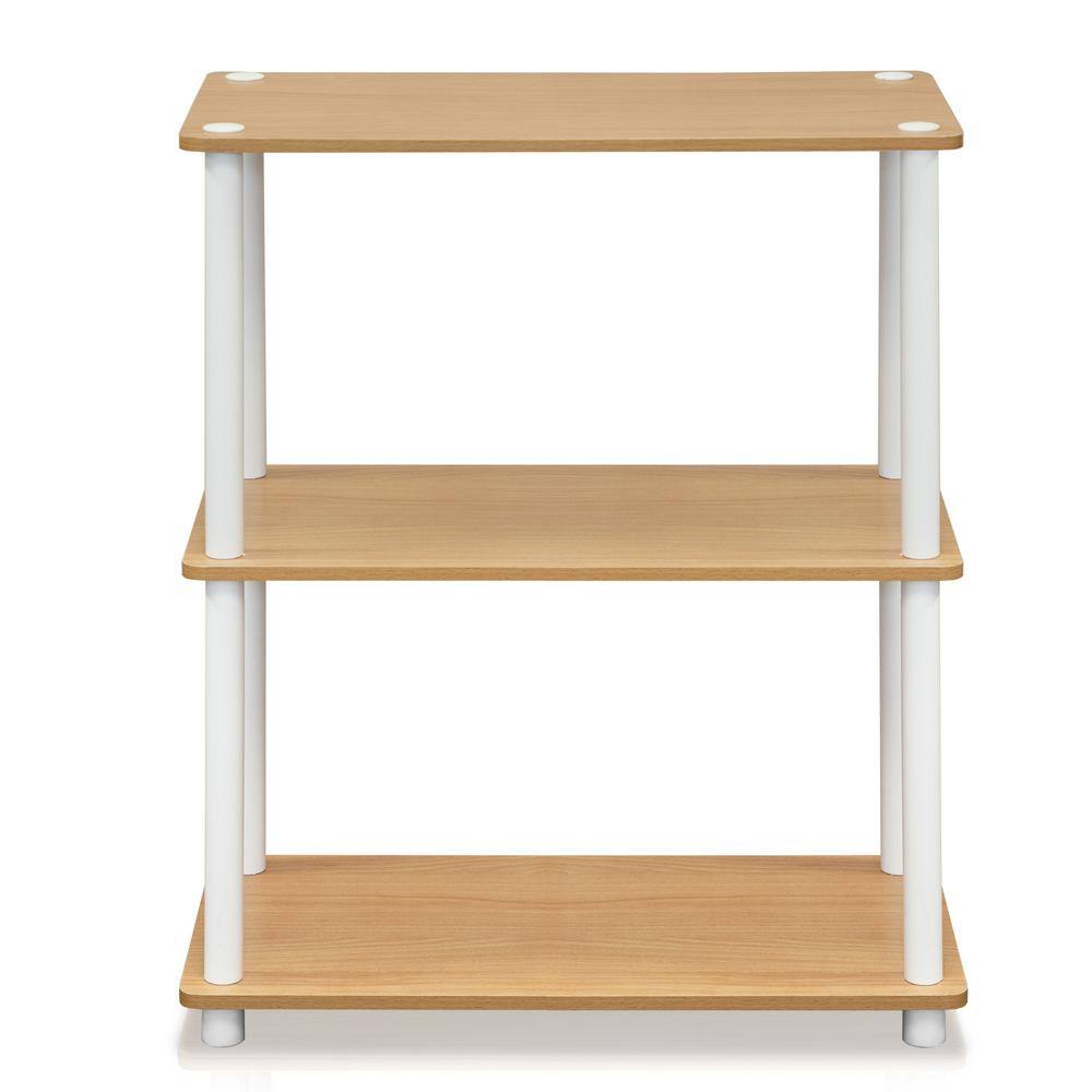Beech and White 3-Tier Compact Wood Shelf Display Rack
