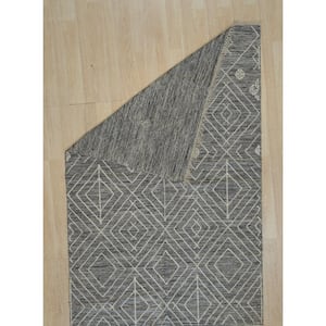 Punja Kilim Charcoal Black 2 ft. x 6 ft. Contemporary Geometric Wool Area Rug