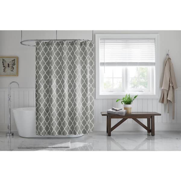 White Trellis Shower Curtain, Grey Ikat Shower Curtain Liner