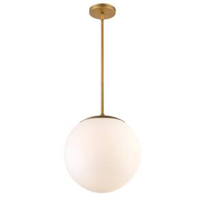 Niveous 13 in. 120-Watt Equivalent Integrated LED Aged Brass Pendant with Glass Shade
