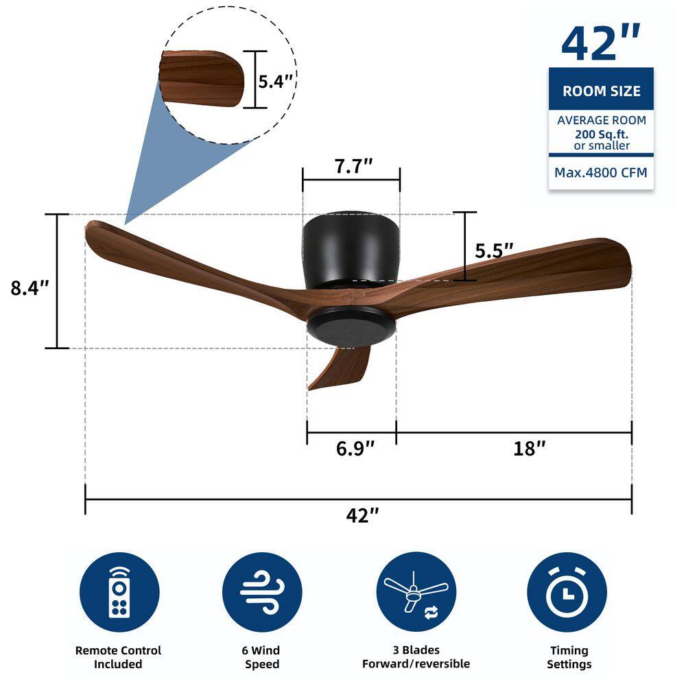 48 in. Black Steel Ceiling Fan with Brown ABS Blades and LED Light