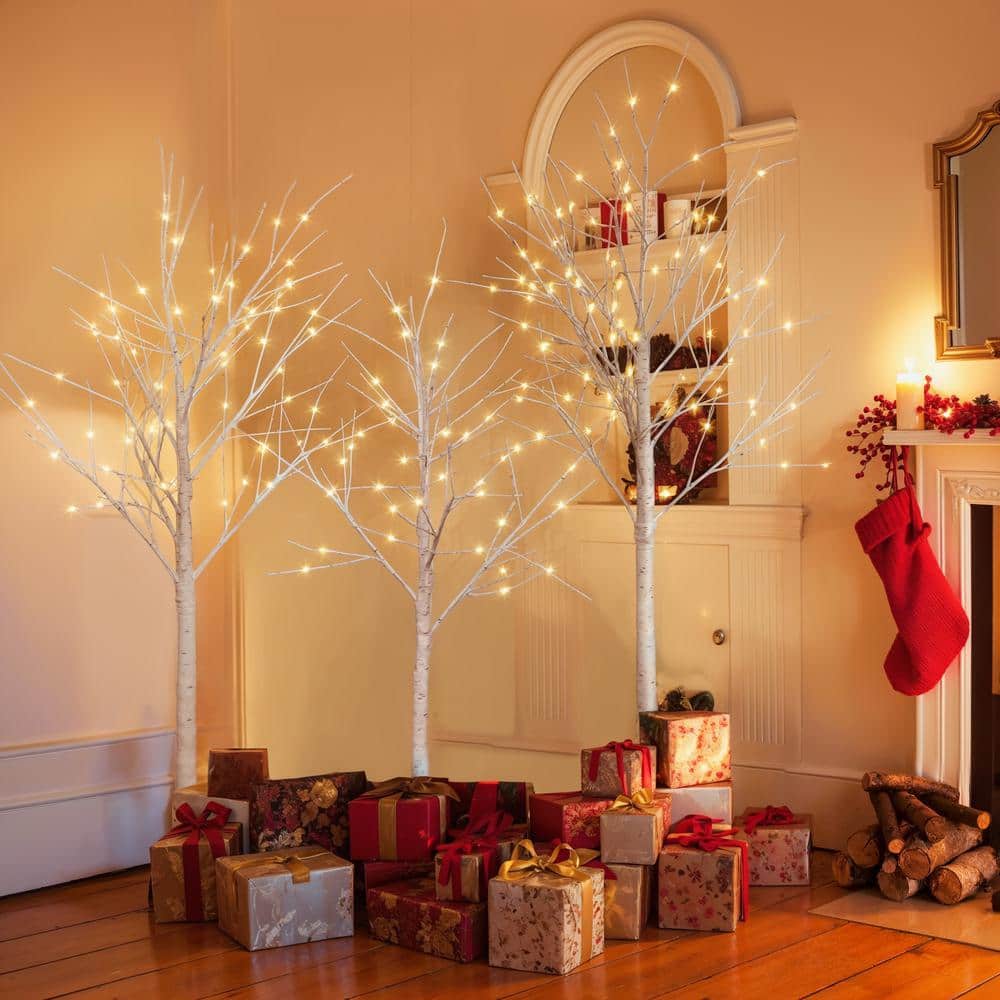 6 ft. White Artificial Christmas Tree Set of 3 with 96 LED Warm