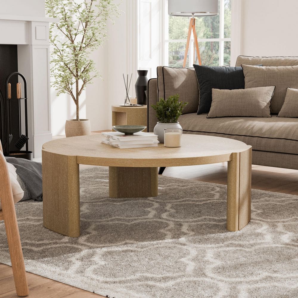 Furniture of America Ashford 42 in. Oak Round Wood Coffee Table