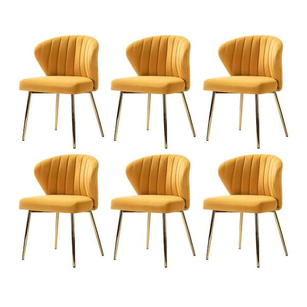 JAYDEN CREATION Olinto Mustard Side Chair with Metal Legs Set of 6