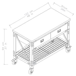 48 in. x 24 in. 2-Drawers Rolling Industrial Mobile Workbench Cabinet and Wood Top