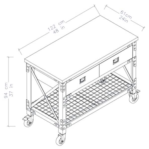 48 in. W x 24 in. D 2-Drawers Rolling Industrial Mobile Workbench Cabinet with Wood Top