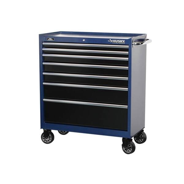 Husky 37 in. 7-Drawer Tool Cabinet with Blue Body and Black Drawers