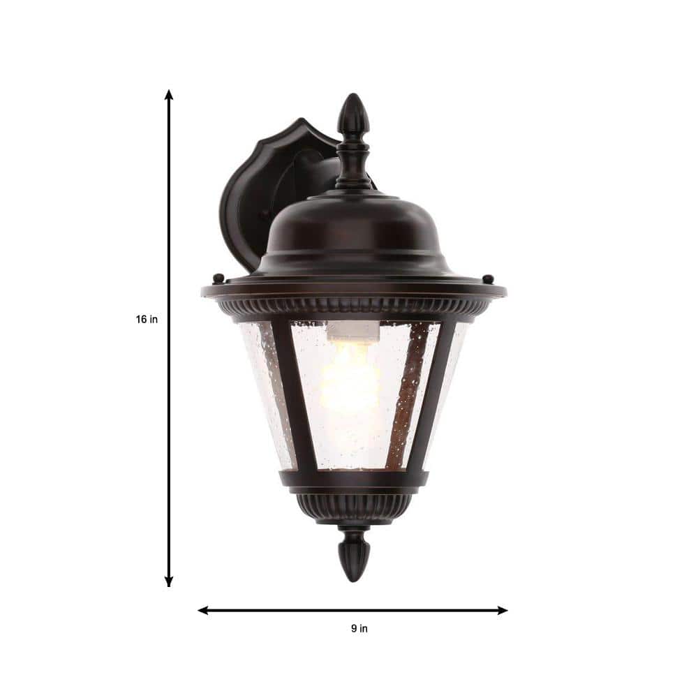 Antique Bronze 16" Outdoor Wall Lantern with Seeded Glass