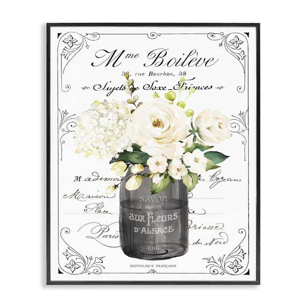 Parisian Bathroom Floral Bouquet Flowers by Lettered and Lined Black Framed Giclee Art Print Typography 11 in. x 14 in.