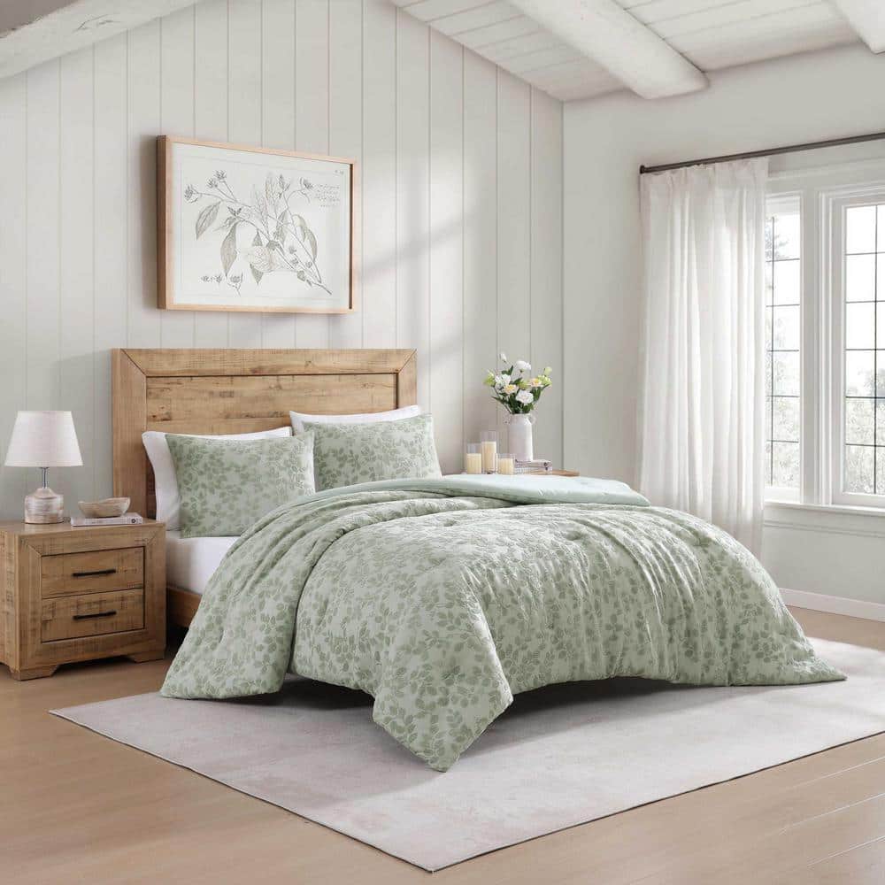 Sage Green Full Microfiber Reversible Jacquard Comforter Set