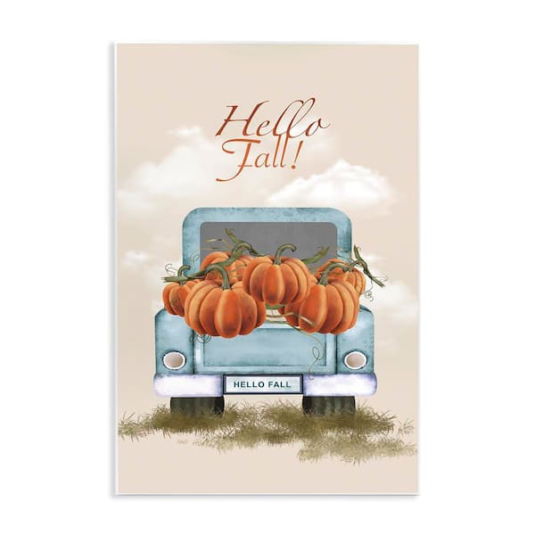 Stupell Industries Hello Fall Seasonal Autumn Pumpkins by Andrea Jasid Grassi Unframed Graphic Typography Art Print 19 in. x 13 in.
