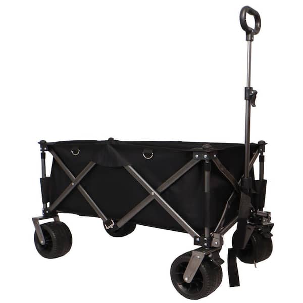 270 lbs. Capacity 4.5 cu. ft. Folding Fabric Utility Wagon Beach Serving Shopping Trolley Garden Cart (Black)
