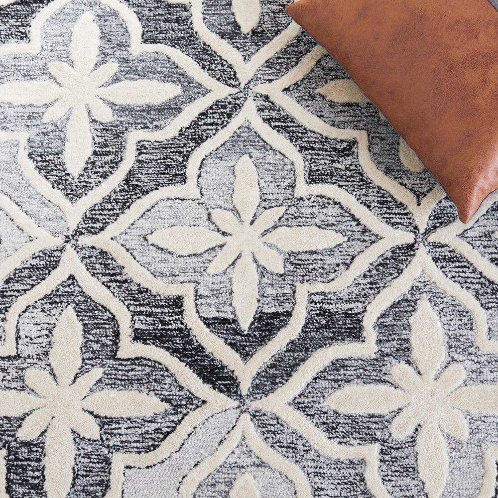 Elegant Noir Hand-Tufted Wool & Synthetic 6' Square Area Rug