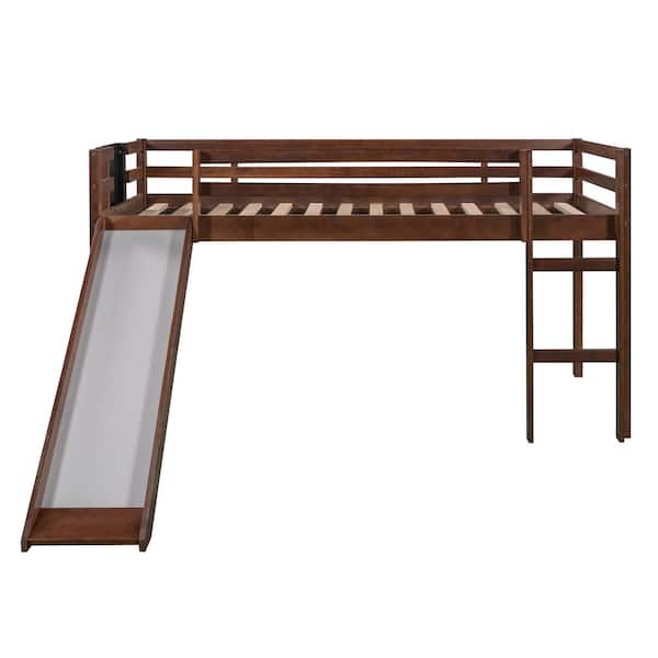 ANBAZAR Twin size Loft Bed Wood Bed with Slide, Stair and Chalkboard Walnut FF52L The Home Depot