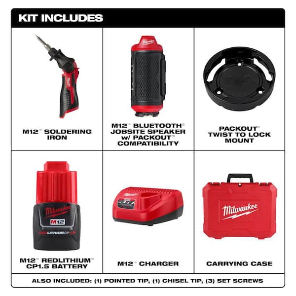 M12 12-Volt Lithium-Ion Cordless Soldering Iron Kit with (1) 1. 5Ah Batteries, Charger, Hard Case, & Speaker