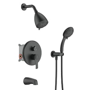 9-Spray 4 in. Dual Wall Mount Fixed and Handheld Shower Head 2 GPM with Tub Faucet in Matte Black (Valve Included)