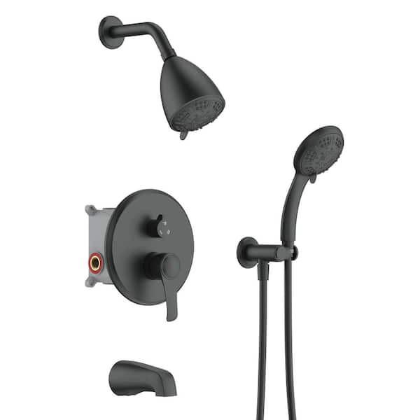 INSTER 9-Spray 4 in. Dual Wall Mount Fixed and Handheld Shower Head 2 GPM with Tub Faucet in Matte Black (Valve Included)