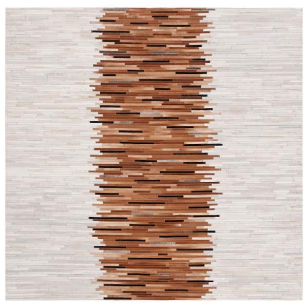 Studio Leather 6 ft. x 6 ft. Ivory/Brown Striped Square Area Rug