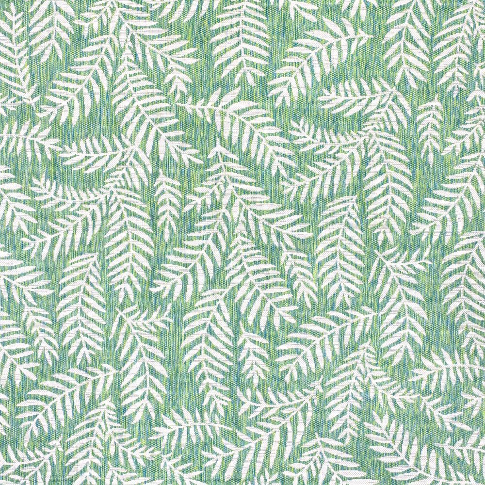 Nevis Palm Frond Green and Cream 5'3" Square Synthetic Rug