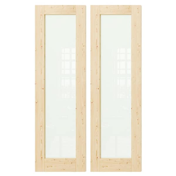 48 in. x 80 in. Pine Wood Color, No Bore, Full Lite, Frosted Glass Light Brown finished MDF Wood Interior Door Slab