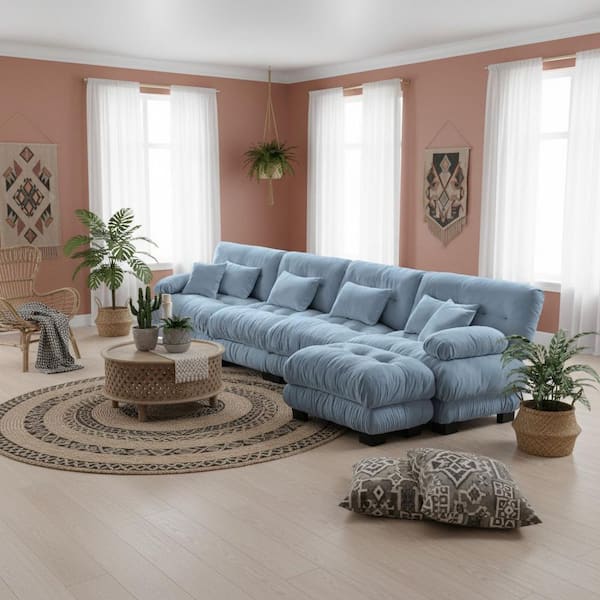 Homy Casa MINH 173.2 in. Pillow Arm 5-Piece Chenille Sectional
