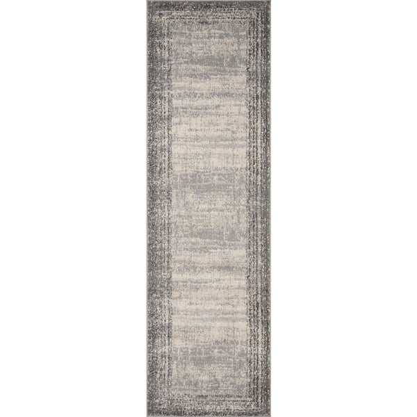 LOLOI II Austen Pebble / Charcoal 2 ft. 4 in. x 10 ft. Modern Abstract Runner Rug