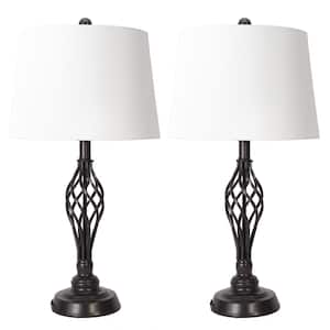 26 in. Oil Rubbed Bronze Table Lamp with White Fabric Shade (Set of 2)