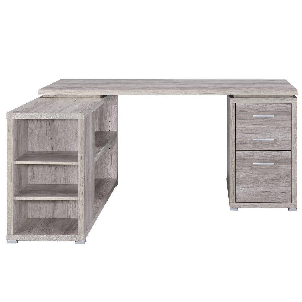 Gray Wood L-Shaped Computer Desk with Drawer and Filing Cabinet