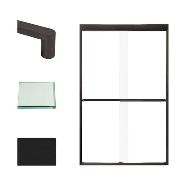Transolid Frederick 47 in. W x 76 in. H Sliding Semi-Frameless Shower Door in Matte Black with Clear Glass