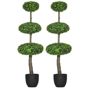 43.25 in. Set of 2 Green Artificial Boxwood Topiary Tree, Faux Fake Tree Plant, for Home, Office, Backyard and Garden