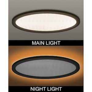 32 in. Low Profile Oval Oil Rubbed Bronze Faux Crackle Lens LED Flush Mount w/ Night Light Trim Adjustable CCT (4-Pack)
