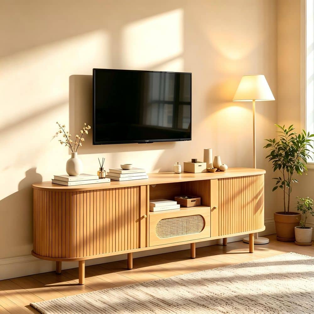 Spruce & Spring Kiro Mid-Century Modern Oak 63 in. TV Stand with