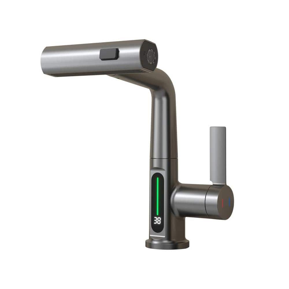 Pull-Out LED Temperature Digital Display Single Handle Single Hole Bathroom