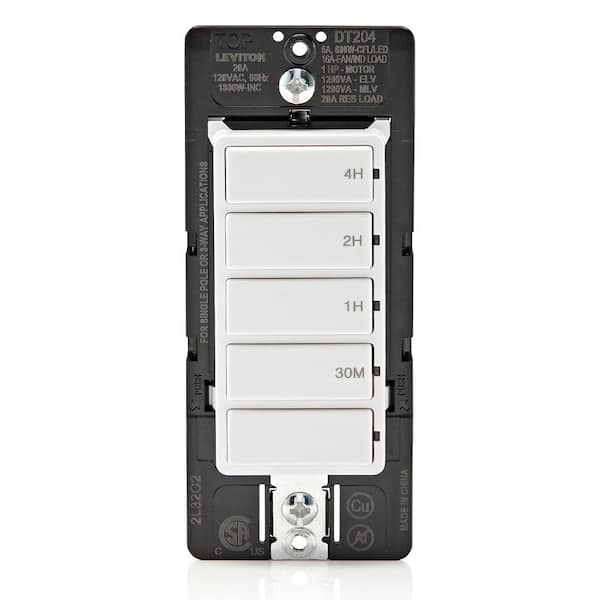 Decora 20 Amp 4-Hour Indoor In-Wall Countdown Timer Switch, 1 HP/16 Amp Fan/Motor, Single Pole/Multi-Way, White