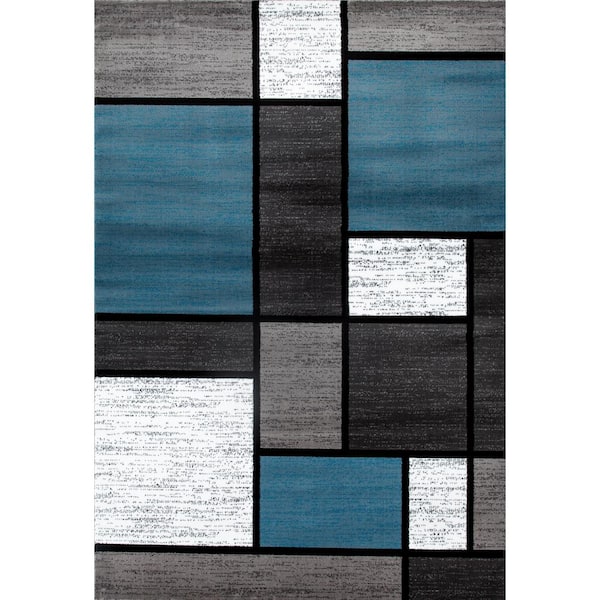 Alpine Blue 12 ft. x 15 ft. Contemporary Modern Boxes Area Rug
