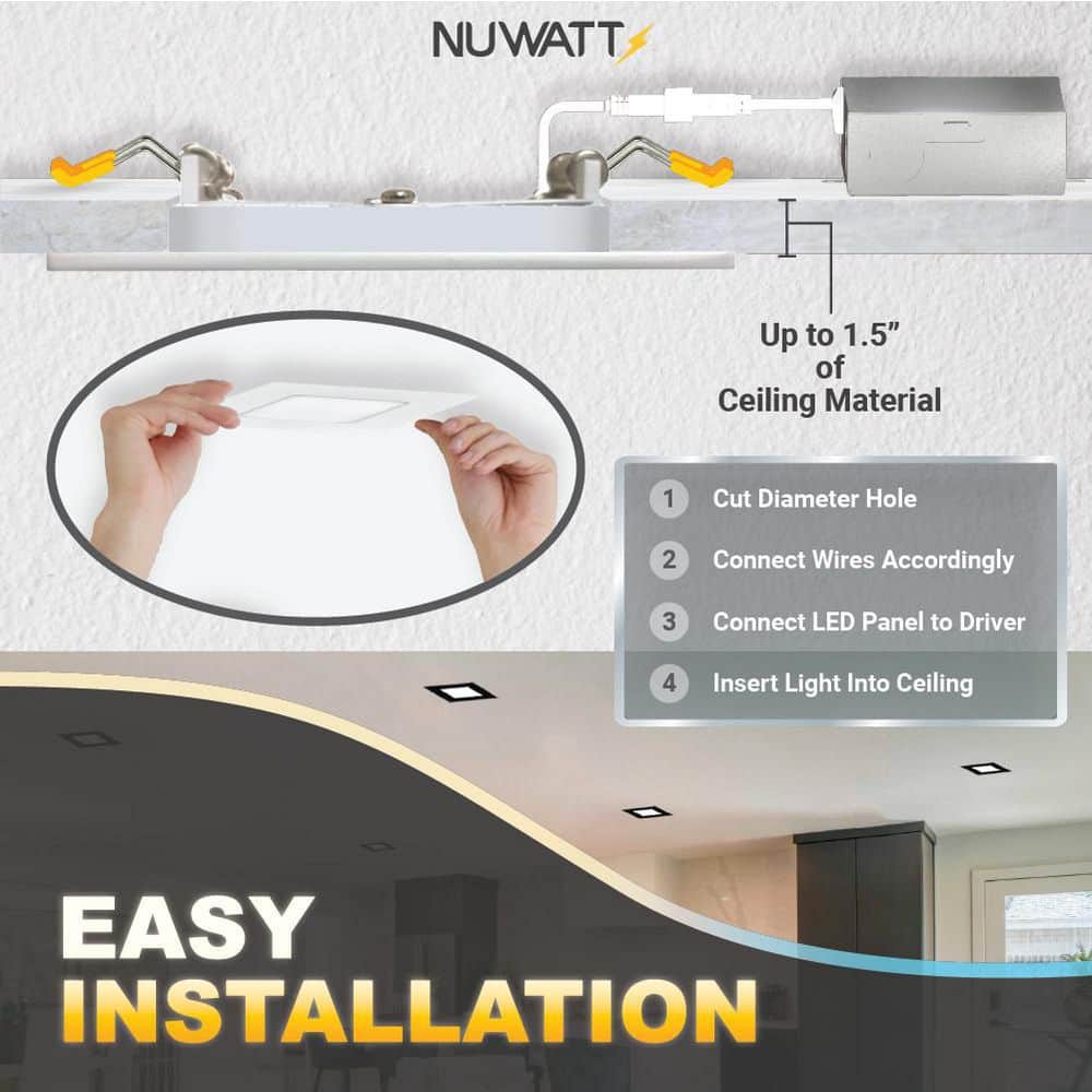 12-Pack White Aluminum Square LED Recessed Lights with Dimmable Feature