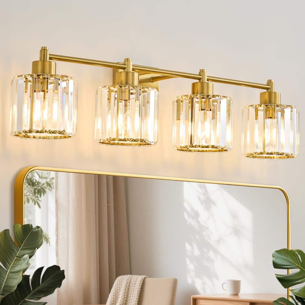 Modern Luxury 30.82in. 4-Light Gold Vanity Light with Crystal Shades, Dimmable for Bathroom price history on PriceWatchPro