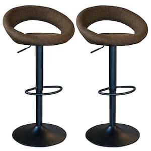 Classic Relaxed 32.5 in. Latte Polyester Fabric, Low Back, Black Metal, Adjustable Height Bar Stool (Set of 2)