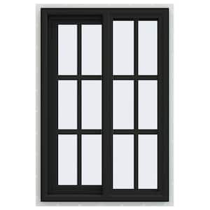 24 in. x 36 in. V-4500 Series Bronze FiniShield Vinyl Left-Handed Sliding Window with Colonial Grids/Grilles