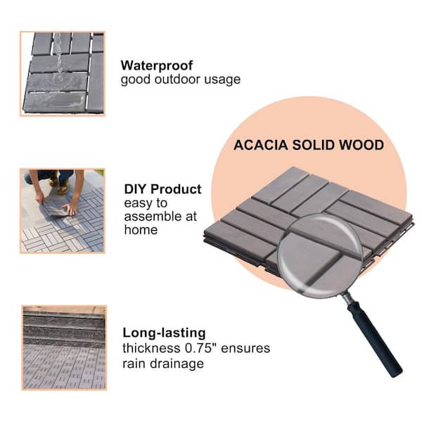 LIVIZA 1 ft. x 1 ft. Acacia Wood Deck Tile in Gray (20-Piece)