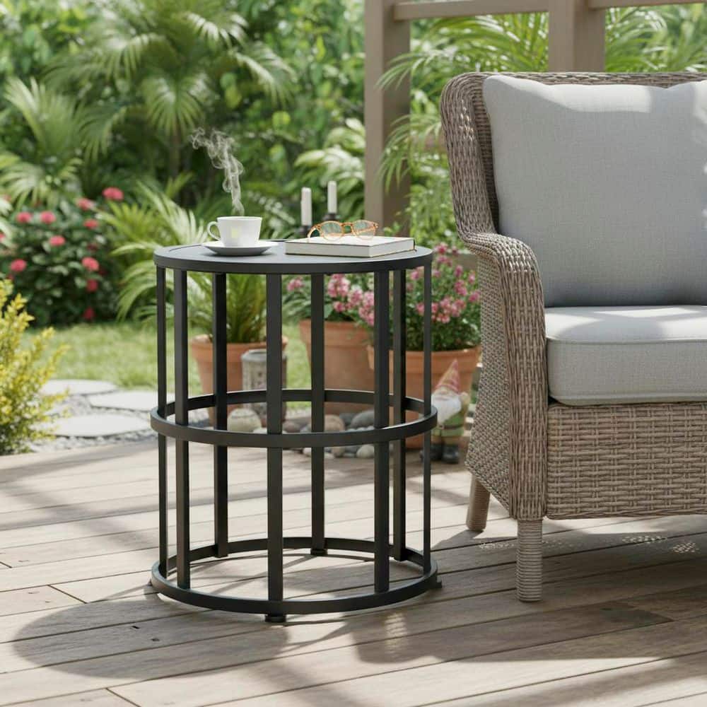 Justice 19.29 in. Black Round Metal Patio Outdoor Side Table with Ceramic Tile Top price history on PriceWatchPro
