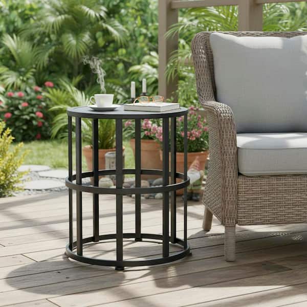 CHRISTOPHER KNIGHT HOME Justice 19.29 in. Black Round Metal Patio ...