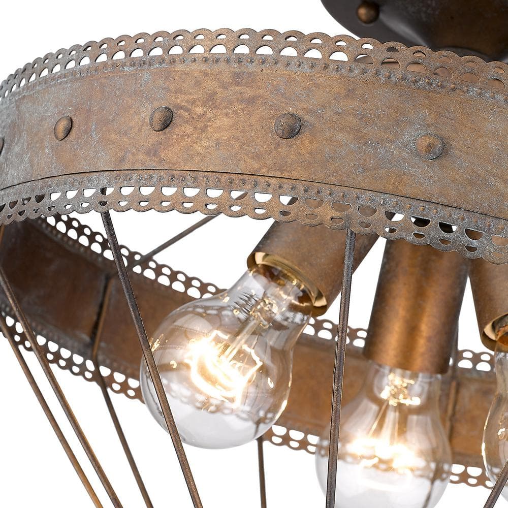 Ferris 15" Copper Patina Scallop-Detail Semi-Flush Light
