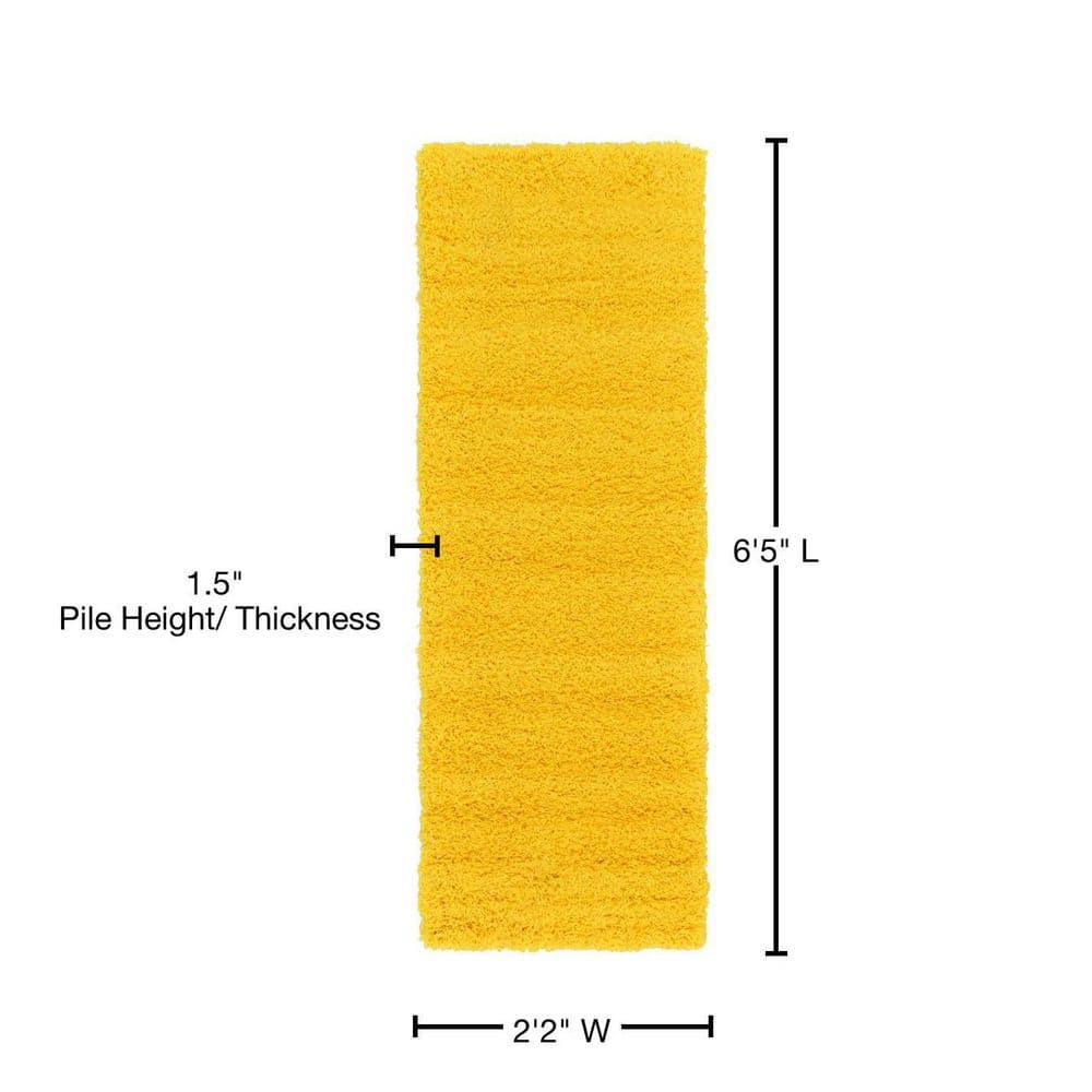 Tuscan Sun Yellow Luxurious Shag Runner Rug 2' x 6' 5"